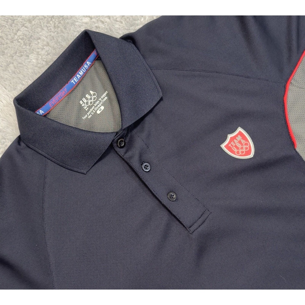 Team USA Olympic Polo Shirt Mens Medium Navy Blue Grey Mesh Athletic Top